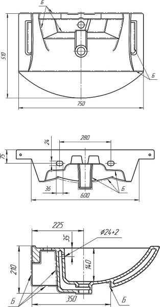 Мебельная раковина Dreja Альфа 75см 192536. Фото 2