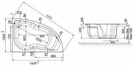 MICROMEGA DUO E60220RU-00 Ассиметричная ванна 170х105 правая. Фото 2