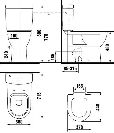 MIO 2471.6.000.000.1 унитаз под бачок, высокий, вертикальный смыв, Vario. Фото 2