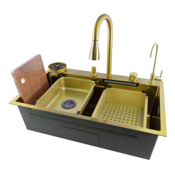 Многофункциональная кухонная мойка Fmark FSC003C, матовое золото. Фото 1