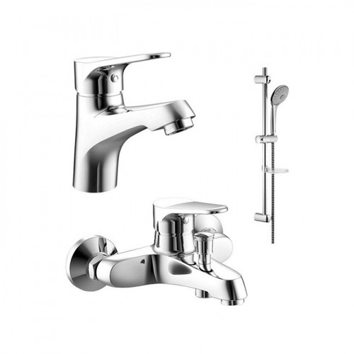 Набор 3-в-1 Bravat ECO (смеситель для раковины, смеситель для ванны, душевая штанга) Хром (F00313C). Фото 1