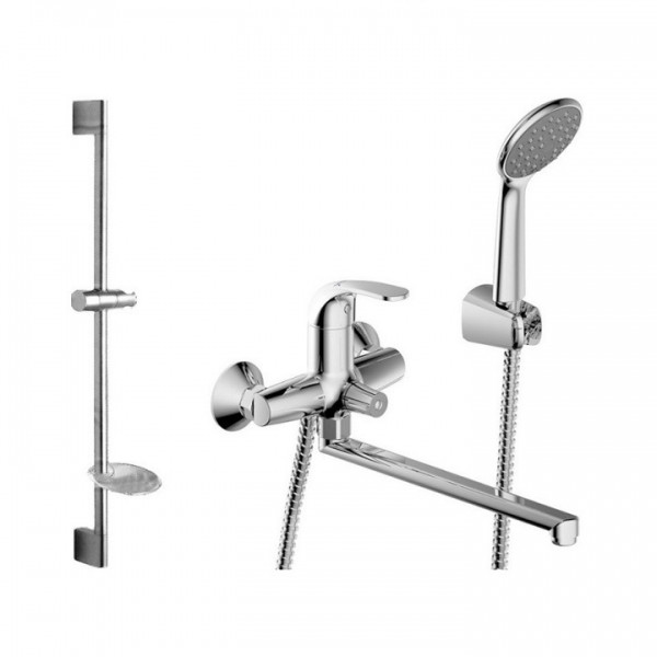 Набор для ванны Bravat Fit смеситель для ванны, душевая штанга с лейкой, Хром (F00416C). Фото 1