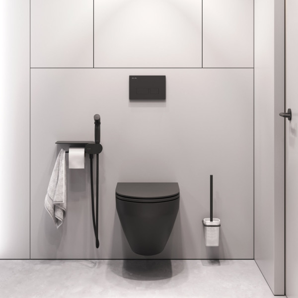 Набор подвесной унитаз с гигиеническим душем, черный. Фото 1