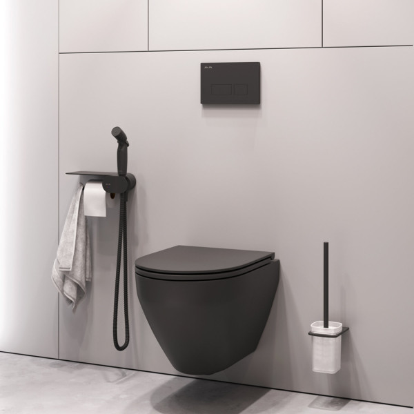 Набор подвесной унитаз с гигиеническим душем, черный. Фото 2