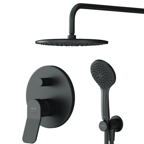 Набор: смеситель для ванны и душа, верхний душ с держателем, душевой набор и шланговое присоединение. Фото 1