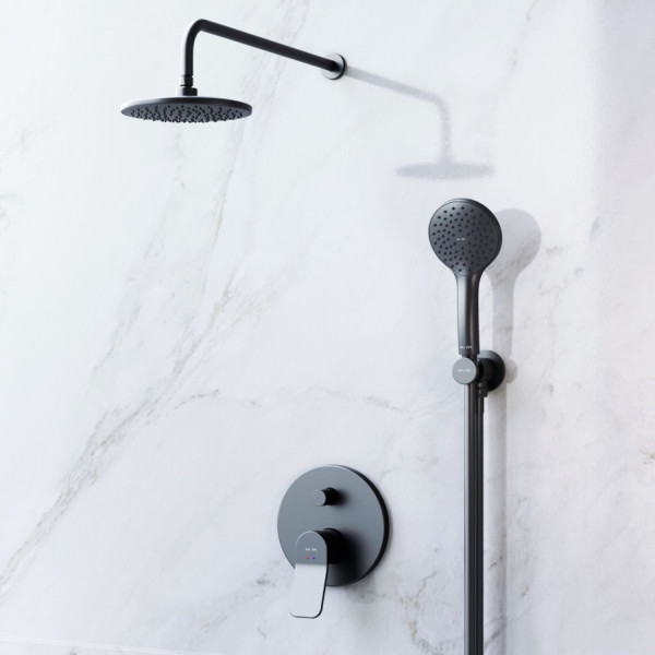 Набор: смеситель для ванны и душа, верхний душ с держателем, душевой набор и шланговое присоединение. Фото 3