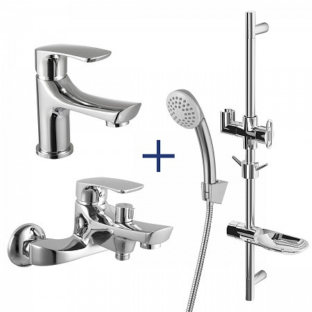 Набор смесителей "3 в 1" Lemark plus SHAPE LM1780C (для ванны + для раковины + душ. гарнитур), хром. Фото 1