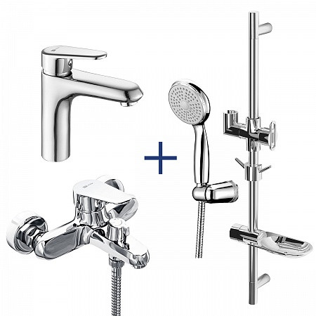 Набор смесителей "3 в 1" Lemark Point LM0380C (для ванны + для умывальника + душ. гарнитур), хром. Фото 1