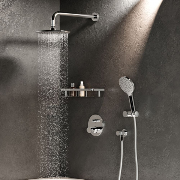 Набор: смесительс термостатом на 2 потребителя, верхний душ с держателем, душевой набор и шланговое присоединение. Фото 2