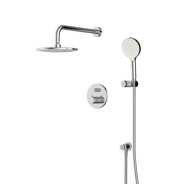 Набор: смесительс термостатом на 2 потребителя, верхний душ с держателем, душевой набор и шланговое присоединение. Фото 3