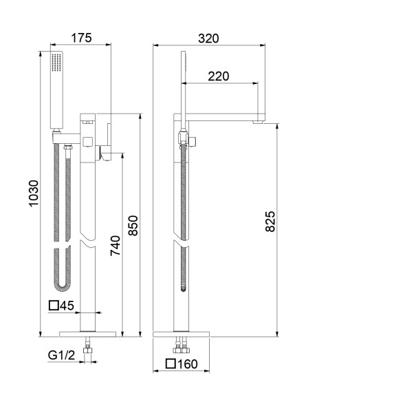 Напольный смеситель для ванны Fiore KUBE 100NN8554, черный. Фото 2