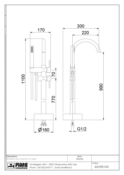 Напольный смеситель для ванны Fiore XENON 44CR5145, хром. Фото 2