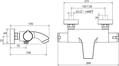 Настеный термостатический смеситель для ванны без гарнитуры TE 082.00/150. Фото 2