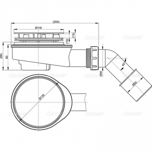 Низкий сифон для толстостенного душевого поддона, хром,  арт.A492CR. Фото 2