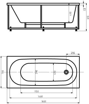 Оберон 160 пустая с фр.экр.(слив справа). Фото 2