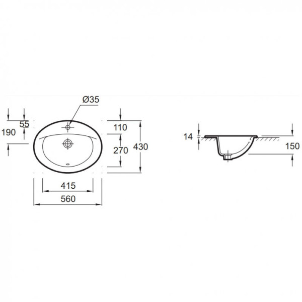 ODEON E4155-00 раковина встраиваемая 56х43 см. Фото 2