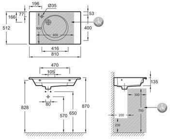 ODEON EXAW112-Z-00 Раковина-столешница с гладкой нижней поверхностью (для установки на мебель), 80 см.. Фото 2