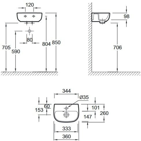 ODEON UP E4761-00 Компактный рукомойник Odeon Up 36 х 26 см, одно отверстие под смеситель. Фото 2