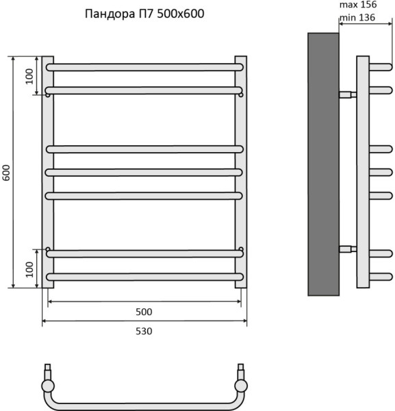 Пандора П7 500х600 Полотенцесушитель Aquatek (черный муар). Фото 4