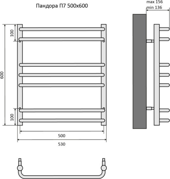 Пандора П7 500х600 Полотенцесушитель Aquatek. Фото 4