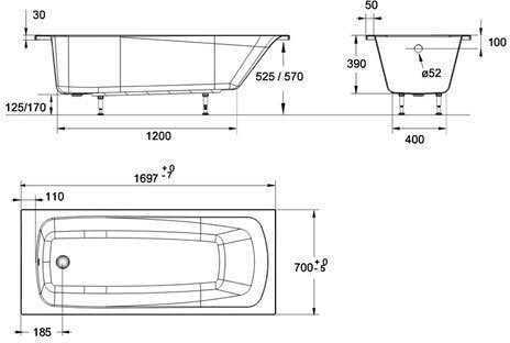 Patio E6812RU-01 Прямоугольная ванна 170 х 70. Фото 5