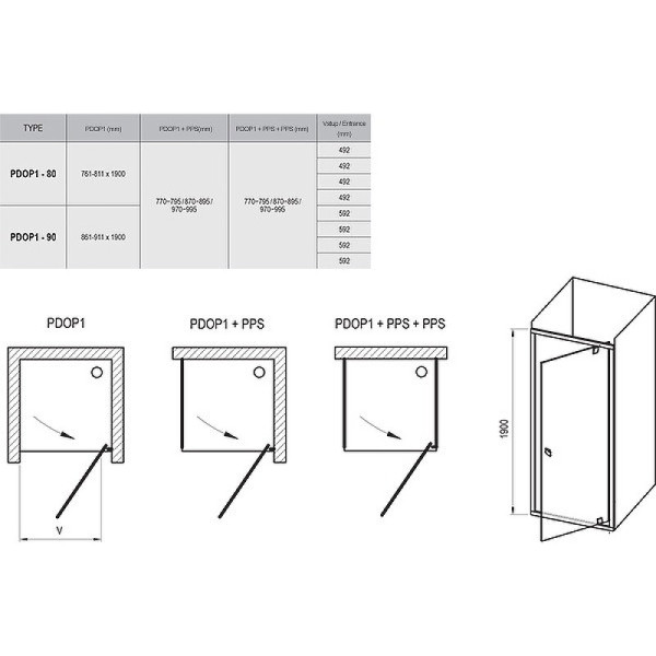 PDOP1-90 черный + транспарент, Pivot душевая дверь одноэлементная. Фото 2
