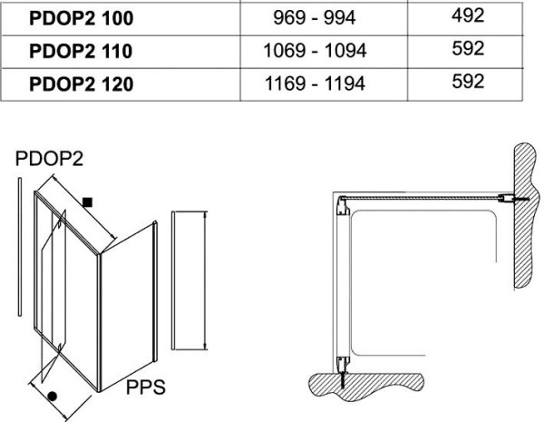 PDOP2-100 блестящая + Транспарент, Pivot душевая дверь двухэлементная. Фото 2