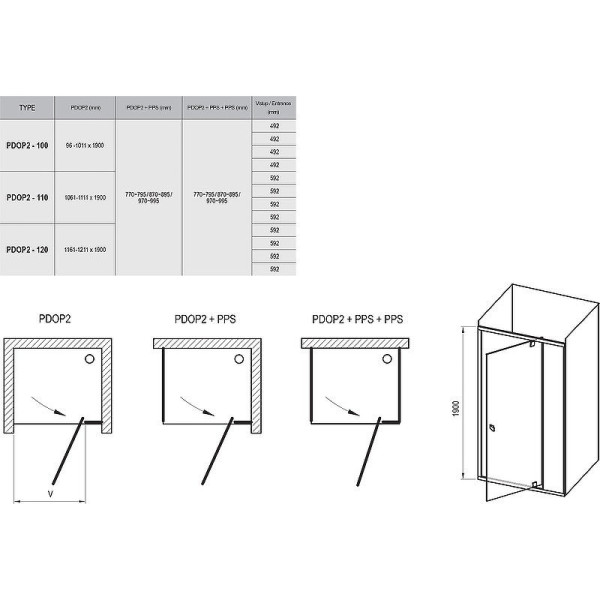 PDOP2-100 черный + транспарент, Pivot душевая дверь двухэлементная. Фото 2