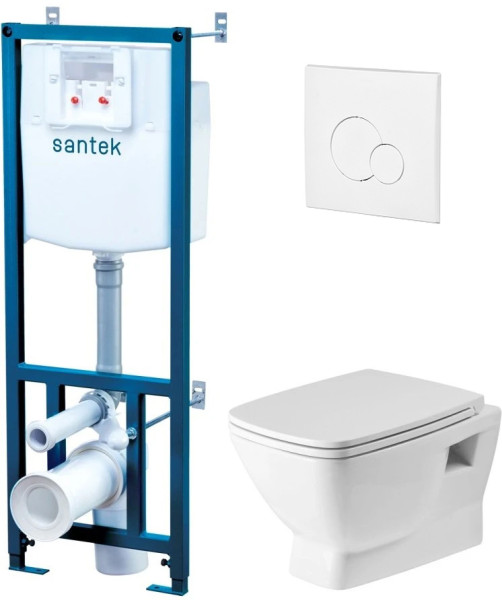 ПЭК: Santek Нео rimless подвесной безободковый унитаз с сиденьем + инсталляция + панель смыва белая (1.WH50.1.758). Фото 1