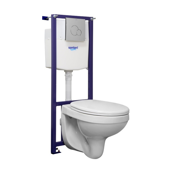 Пэк: Santeri Альфа комфорт подвесной унитаз с сиденьем + инсталляция + панель смыва. Фото 1