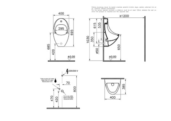 Писсуар Vitra Arkitekt 4106B003-5598 с сенсорным смывом, питание от сети. Фото 2