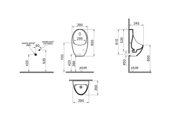 Писсуар Vitra Arkitekt 5999B003-5555, безободковый, сенсорный, питание от батарейки. Фото 2