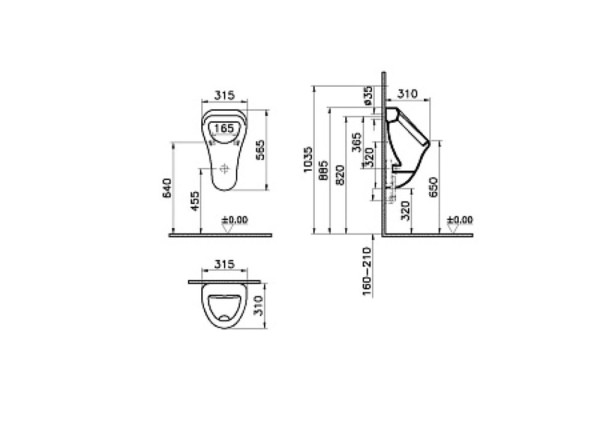 Писсуар Vitra Arkitekt 6201B003-0199, подвод воды сзади. Фото 2