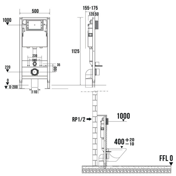 Пневматическая система инсталляции для подвесного унитаза 4 в 1 Terminus, с клавишей. Фото 2
