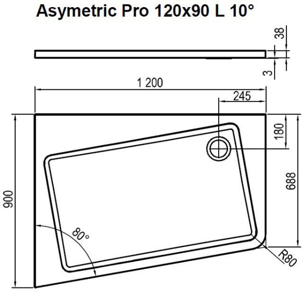 Поддон ASYMETRIC PRO 120x90 L 10° белый (СНИМАЕТСЯ С ПРОИЗВОДСТВА 2023г). Фото 4