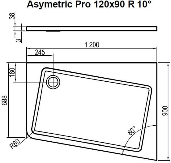 Поддон ASYMETRIC PRO 120x90 R 10° белый (СНИМАЕТСЯ С ПРОИЗВОДСТВА 2023г). Фото 3