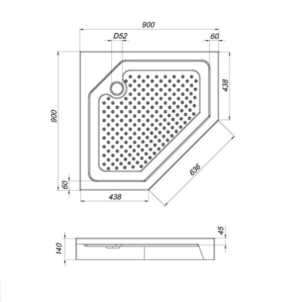 Поддон душевой с сифоном, 90х90 см, пятиугольный. Фото 5