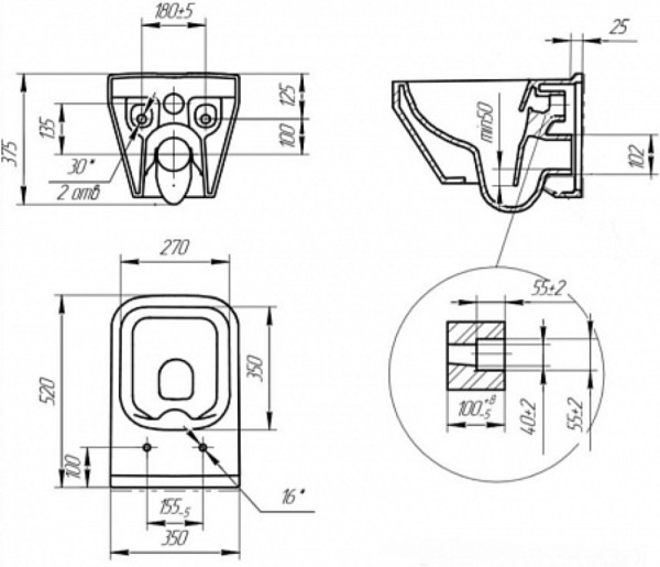 Подвесной унитаз Cersanit CREA SQUARE Clean On DPL EO slim. Фото 3