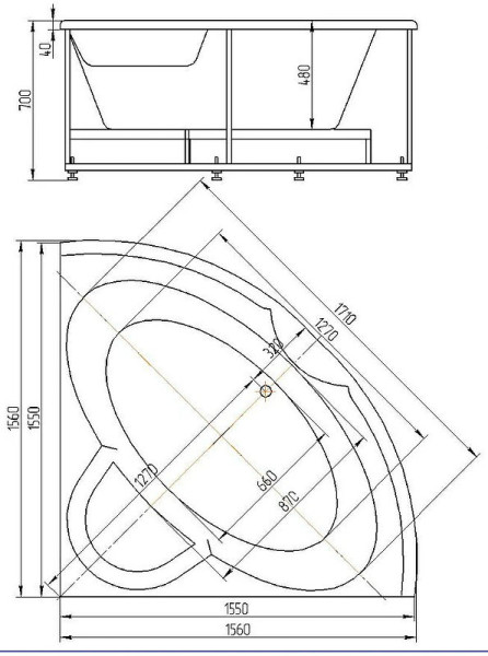 Поларис-2 пустая с фр.экр. (вклеенный каркас) 1550/1550мм. Фото 3