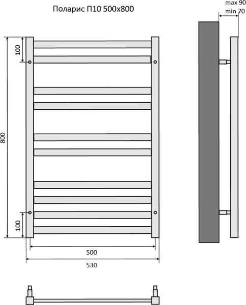Поларис П10 500х800 Полотенцесушитель Aquatek (черный муар). Фото 4