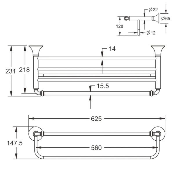 Полка для полотенец Rose RG1208, хром. Фото 2