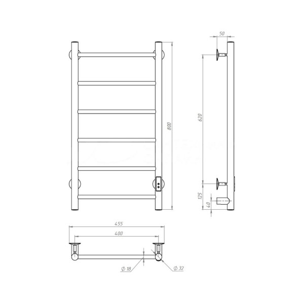 Полотенцесушитель электрический (лесенка) Тругор Аспект Пэк сп 1 80х40 см, белый. Фото 2
