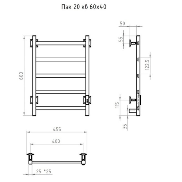 Полотенцесушитель электрический (лесенка) Тругор Пэк 20 кв 60х40 см. Фото 2