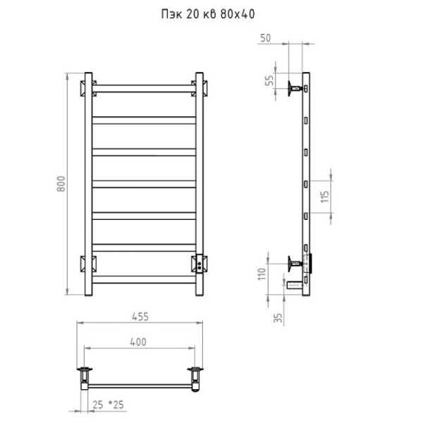 Полотенцесушитель электрический (лесенка) Тругор Пэк сп 20 кв 80х40 см, графит. Фото 2