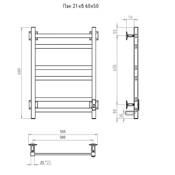 Полотенцесушитель электрический (лесенка) Тругор Пэк сп 21 кв 60х50 см, черный. Фото 2