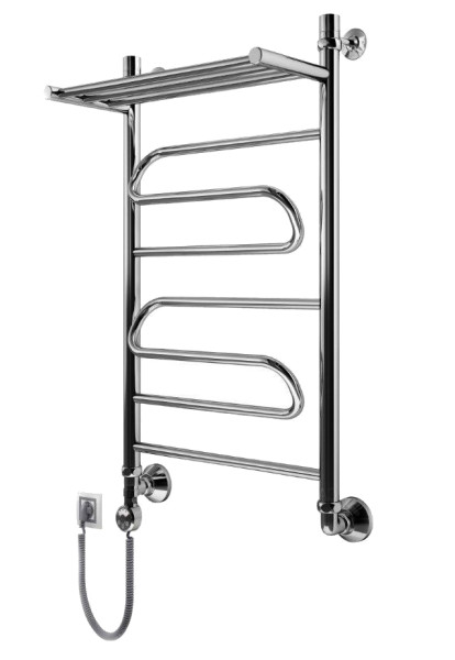 Полотенцесушитель электрический Маргроид Вид 1 с полкой форма лесенка 80х50 цвет Хром (B1Э8050сполкойлев). Фото 1