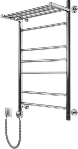 Полотенцесушитель электрический Маргроид Вид 10 с полкой форма лесенка 50х50 цвет Хром (B10Э5050сполкойлевый). Фото 1