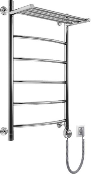 Полотенцесушитель электрический Маргроид Вид 4 с полкой форма лесенка 80х50 цвет Хром (B4Э8050сполкойлевый). Фото 1