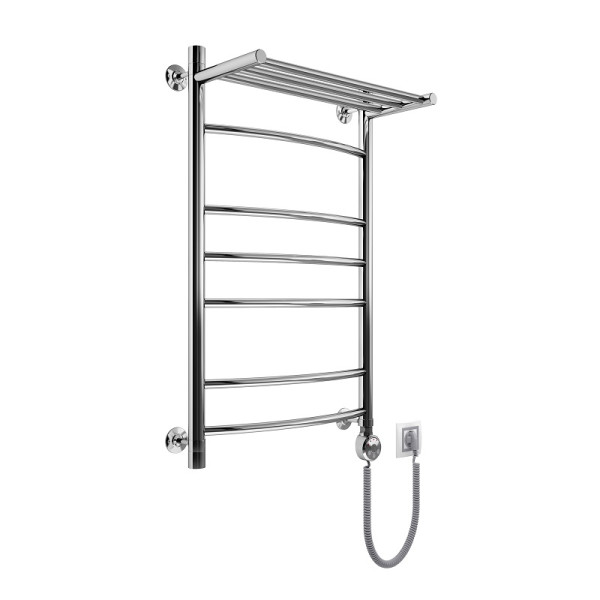 Полотенцесушитель электрический Маргроид Вид 5 с полкой форма лесенка 100х60 цвет Хром (B5Э10060сполкойправ). Фото 1