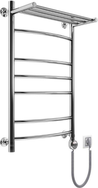 Полотенцесушитель электрический Маргроид Вид 5 с полкой форма лесенка 60х60 цвет Хром (B5Э6060сполкой). Фото 1